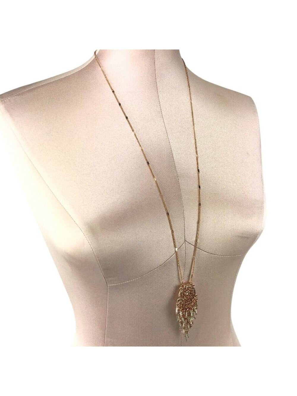 LC Lauren Conrad Long Copper-Tone Necklace 32" Beaded Tassel